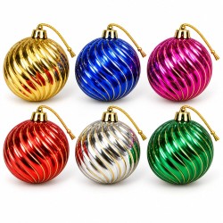 Toptan Yılbaşı Desenli Top Süs Yivli Çizgili 6 Adet 4 cm