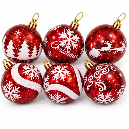 Toptan Yılbaşı Lüks Desenli Top Kırmızı Noel Motifli 6 Adet 6 cm