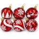 Toptan Yılbaşı Lüks Desenli Top Kırmızı Noel Motifli 6 Adet 6 cm