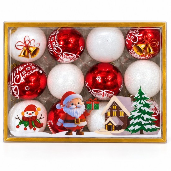 Toptan Yılbaşı Lüks Top Kutulu Noel Baba Temalı 12 Adet 6 cm