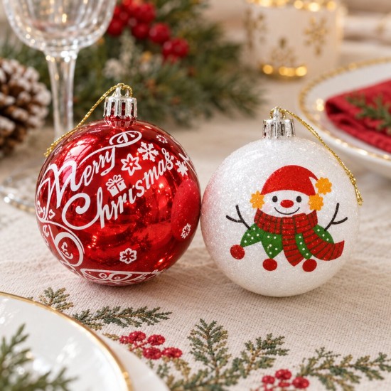 Toptan Yılbaşı Lüks Top Kutulu Noel Baba Temalı 12 Adet 6 cm