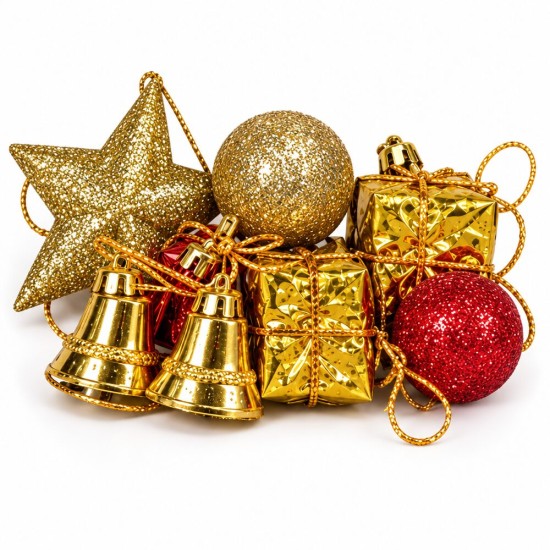 Toptan Yılbaşı Mini Süs Seti Gold Ağırlıklı Yıldız Çan Toptan Yılbaşı Mini Süs Seti Gold Ağırlıklı Yıldız Çan