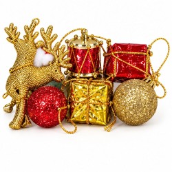 Toptan Yılbaşı Mini Süs Seti Gold Geyikli Karışık
