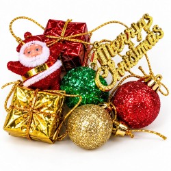 Toptan Yılbaşı Mini Süs Seti Noel Baba ve Merry Christmas Yazılı