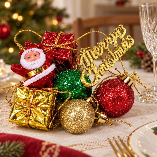 Toptan Yılbaşı Mini Süs Seti Noel Baba ve Merry Christmas Yazılı Toptan Yılbaşı Mini Süs Seti Noel Baba ve Merry Christmas Yazılı