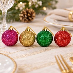 Toptan Yılbaşı Simli Top Süs 12 Adet 3 cm
