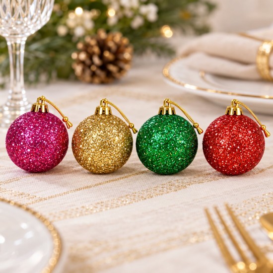 Toptan Yılbaşı Simli Top Süs 12 Adet 3 cm Toptan Yılbaşı Simli Top Süs 12 Adet 3 cm