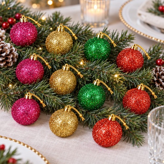 Toptan Yılbaşı Simli Top Süs 12 Adet 3 cm Toptan Yılbaşı Simli Top Süs 12 Adet 3 cm