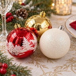 Toptan Yılbaşı Süsü 30'lu 6 cm Kırmızı Gold Krem
