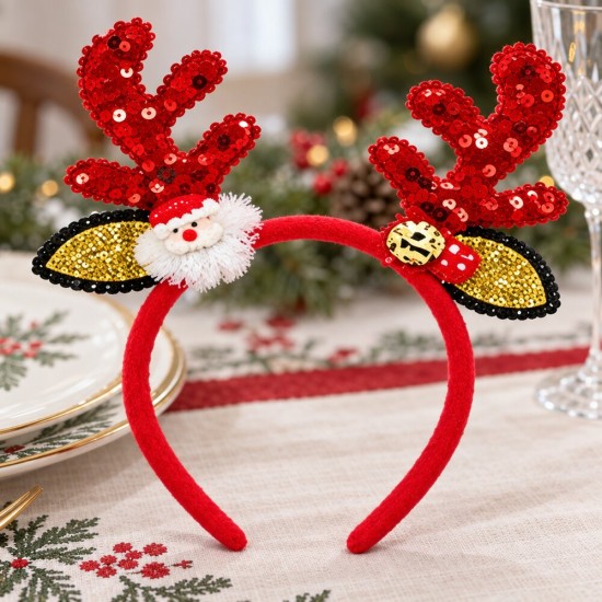 Toptan Yılbaşı Tacı Geyik Boynuzlu Noel Babalı