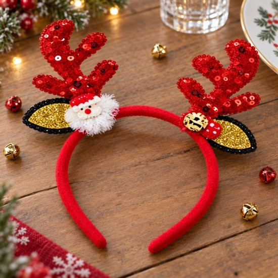 Toptan Yılbaşı Tacı Geyik Boynuzlu Noel Babalı