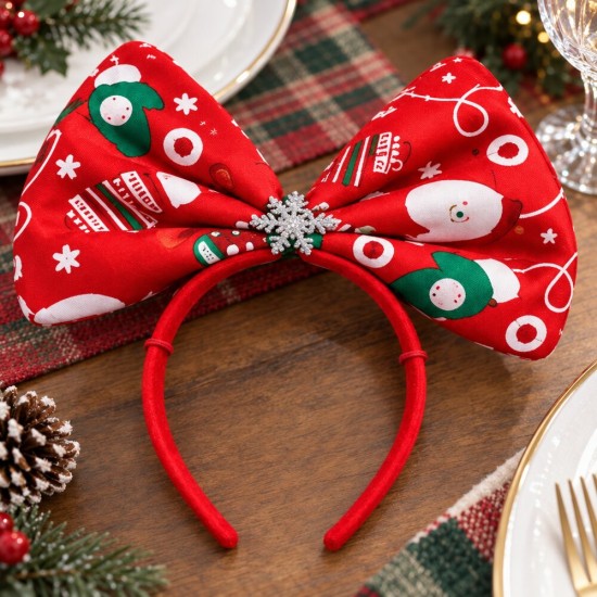 Toptan Yılbaşı Tacı Lüks Fiyonk Noel Desenli
