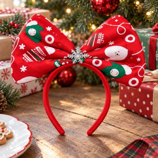 Toptan Yılbaşı Tacı Lüks Fiyonk Noel Desenli