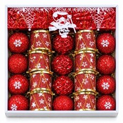 Toptan Yılbaşı Top Süs Kutulu Kırmızı Set Davullu 20 Adet 5 cm