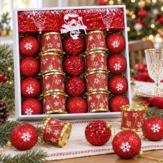 Toptan Yılbaşı Top Süs Kutulu Kırmızı Set Davullu 20 Adet 5 cm Toptan Yılbaşı Top Süs Kutulu Kırmızı Set Davullu 20 Adet 5 cm