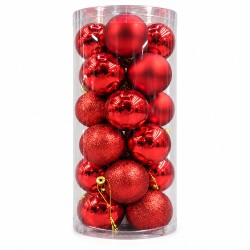 Toptan Yılbaşı Topu 24'lü 6 cm Kırmızı 3 Model
