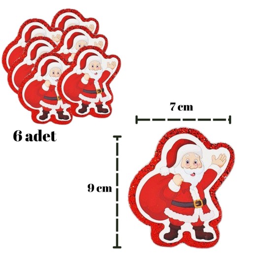 Toptan Çam Ağacı Süsü Simli Noel Baba Süs 6 Adet