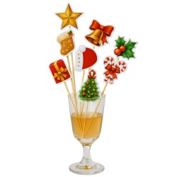 Toptan Yılbaşı Kokteyl Kürdanı 8'li Set – Yeni Yıl Temalı