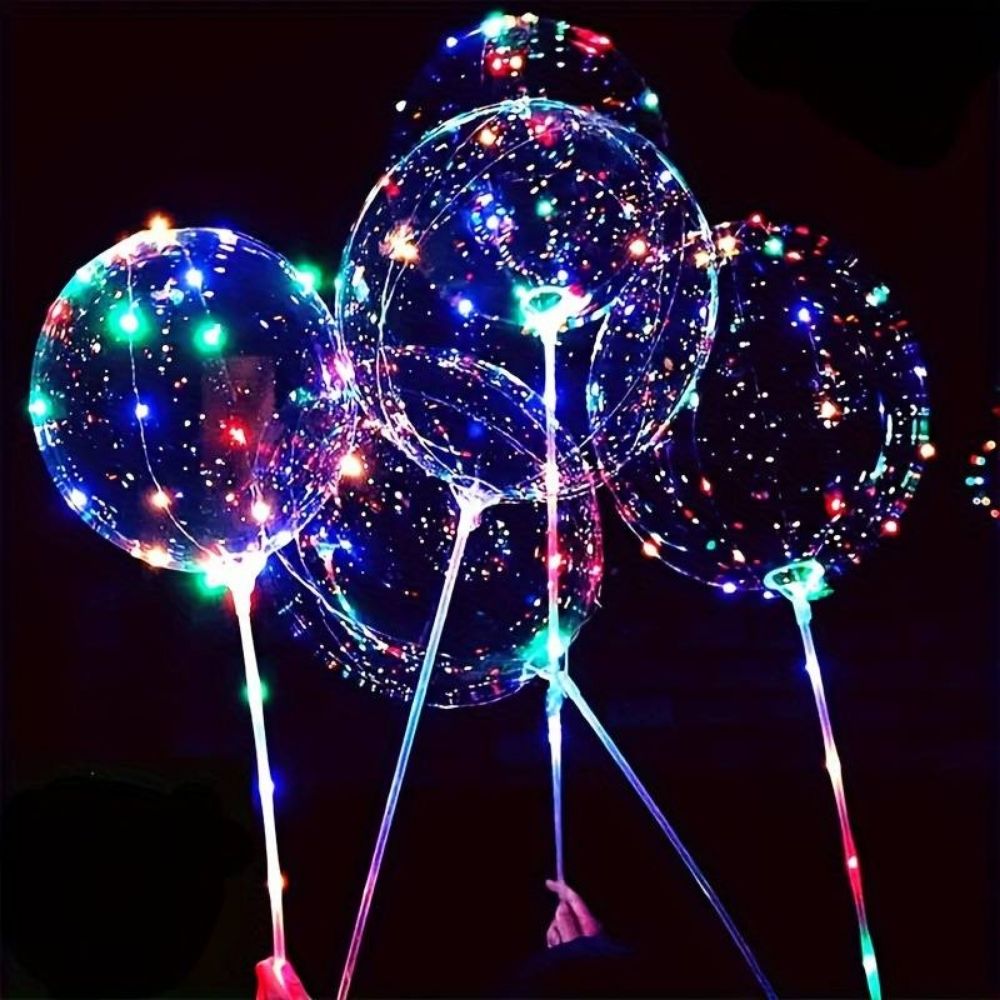 Karanlık ortamda yanan renkli LED'li ışıklı şeffaf balon çubuk setleri
