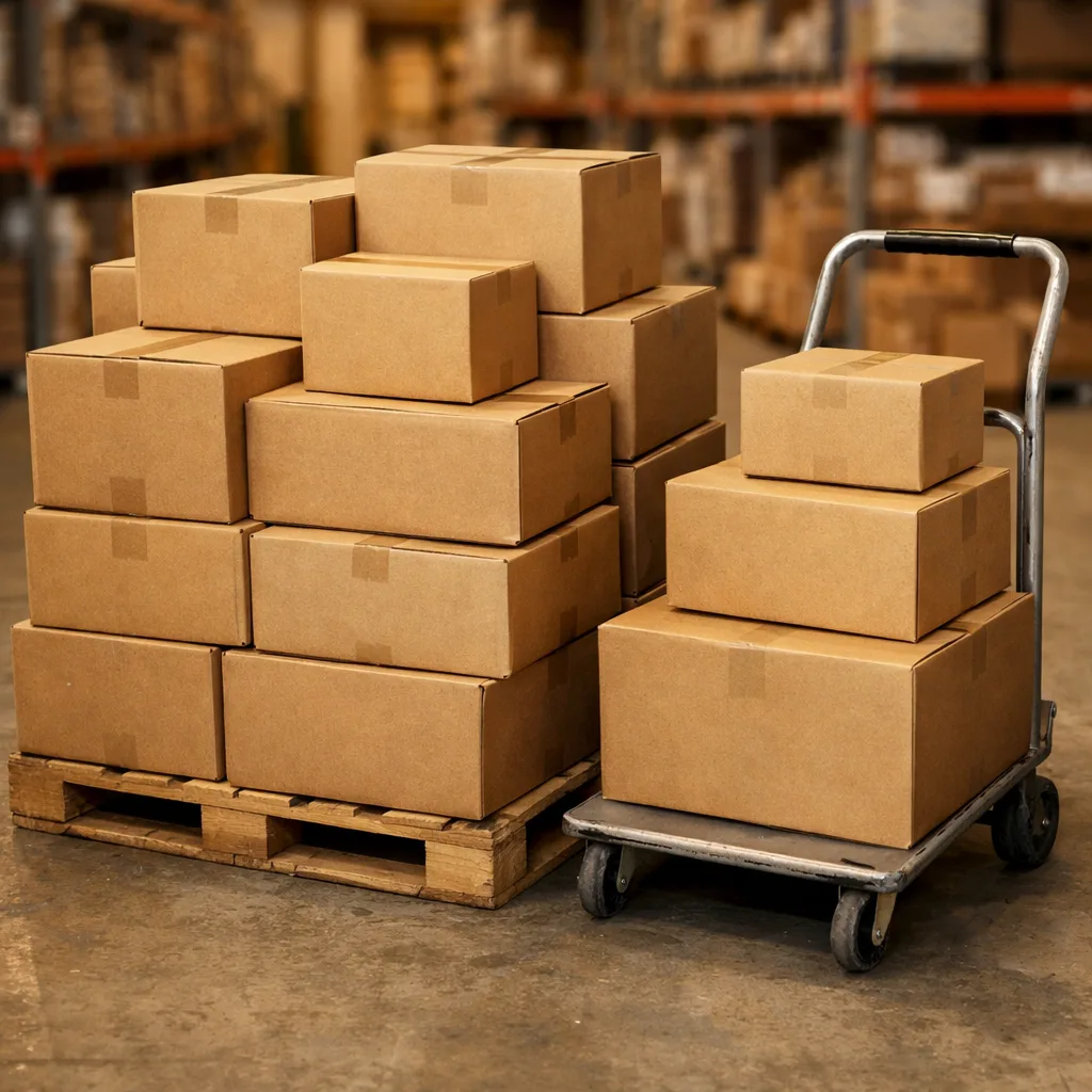Paketli parti ürünlerinin bulunduğu kolilerin sevkiyata hazırlanması