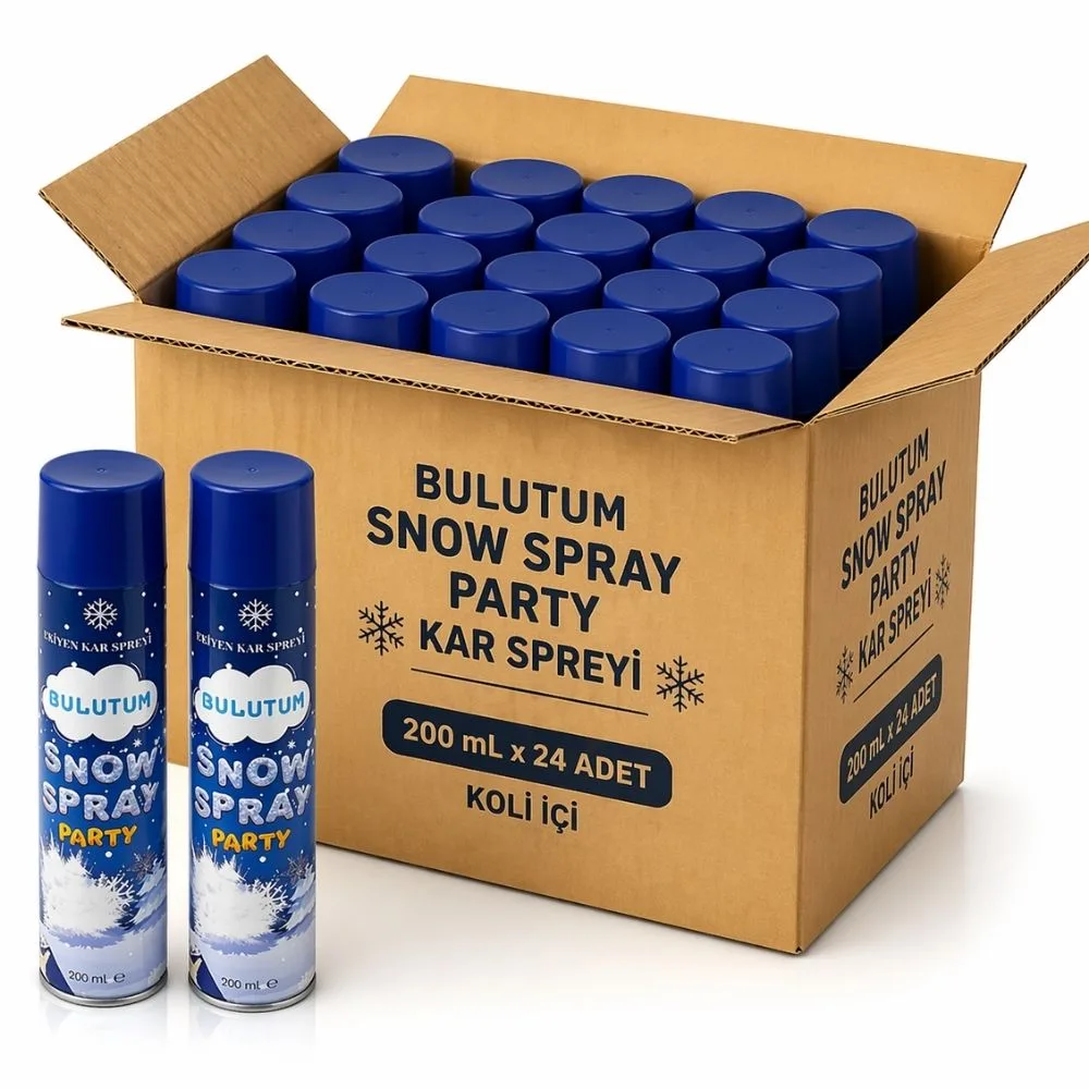 İçinde 24 adet 200 ml kar spreyi bulunan açık Bulutum kolisi.